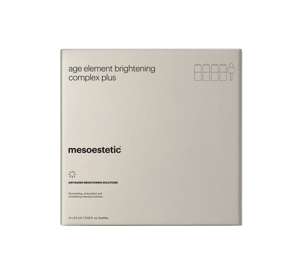 Ytteremballasje til Mesoestetic Age Element Brightening Complex Plus 4 × 5,5 ml